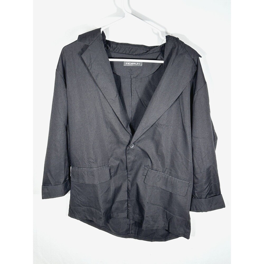 Incerun Large Black Long Sleeve Front Pockets Button Up Blazer Kimono Japan